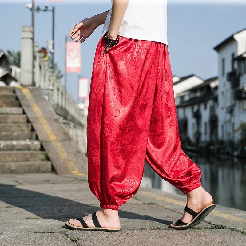 Silk Dragon Wide-Leg Pants