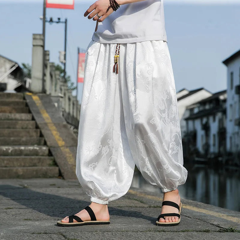 Silk Dragon Wide-Leg Pants