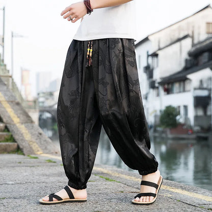 Silk Dragon Wide-Leg Pants