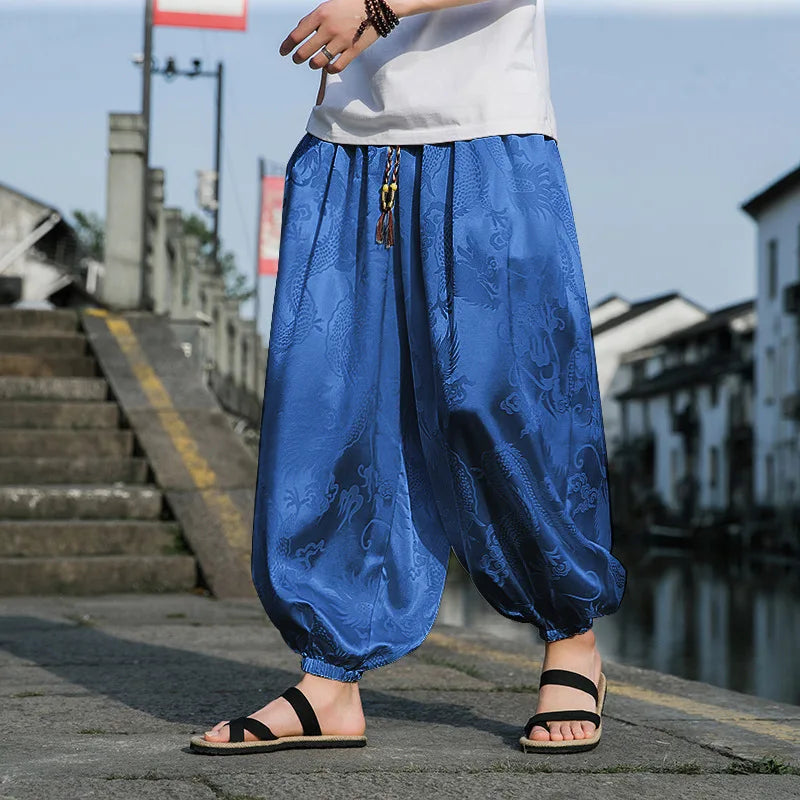 Silk Dragon Wide-Leg Pants